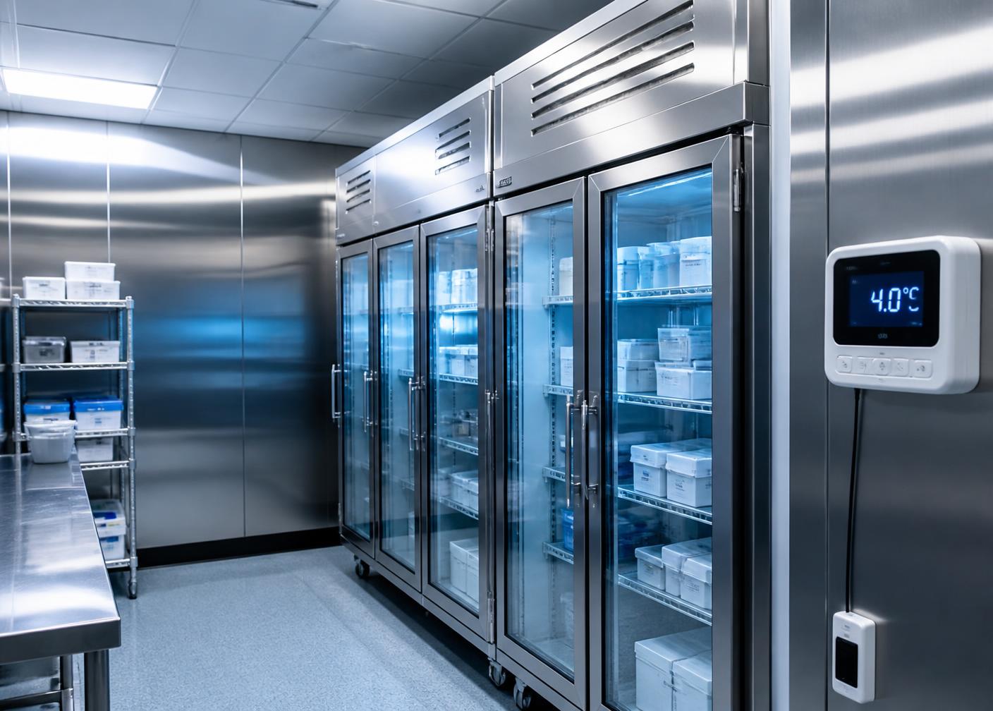 Monitored cold storage units holding temperature-sensitive medical supplies